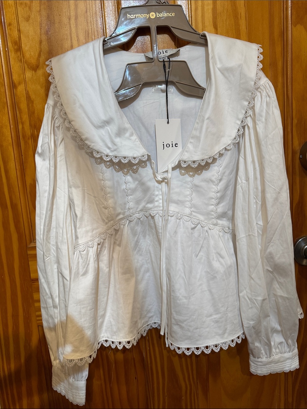 Joie Cream Lace-Trim Peasant Blouse - Picture 3 of 4